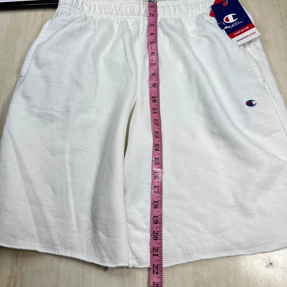 Champion Powerblend Mens White Fleece Shorts Logo 84738 045 Size L NWT